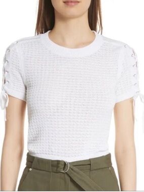 rag & bone Ivory Lace-Up Short Sleeve Knit Tee